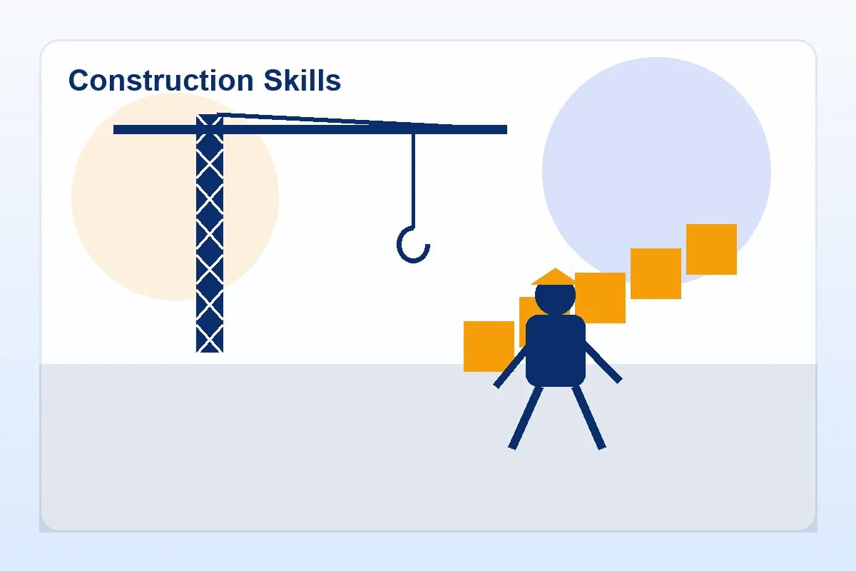 Construction skills workshop for measurement, masonry, and site safety.